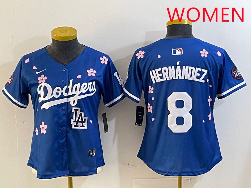 Women Los Angeles Dodgers #8 Hernandez Blue Sakura Edition 2025 Nike MLB Jersey style 1->women mlb jersey->Women Jersey